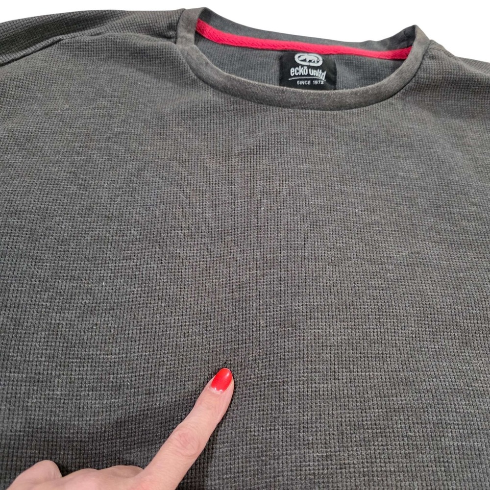 Ecko Unltd. Thermal Long Sleeve Shirt Crewneck Graphic Patch Size 2XL Gray New - Picture 8 of 13